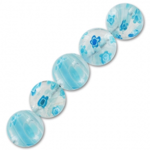 Redondas Millefiori 12 mm Crystal flores Aquamarina x4
