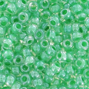 Cuentas de Rocalla Preciosa 9/0 de 2,5 mm - Cristal con interior verde x 20 g