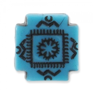 Cuentas planas decoración antigua 9 mm Turquesa/Negro x5