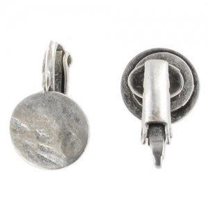 Pendientes clip con disco ajado 10 mm plateado envejecido x2