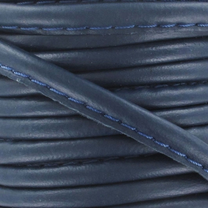 Cordón de cuero con puntadas vistas 4 mm Azul Marino x1m