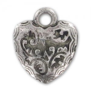 Dije Corazones decoradas CCB 17x15 mm Plateado antiguo x5