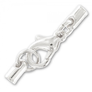 Cierre mosquetón con terminal para cordón plano 2 mm Chapado en plata fina