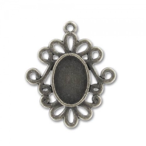 Medallón strass para cabuchón 14x10 mm plateado envejecido x1