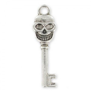Dije Llave Calavera 33 mm plateado envejecido x1