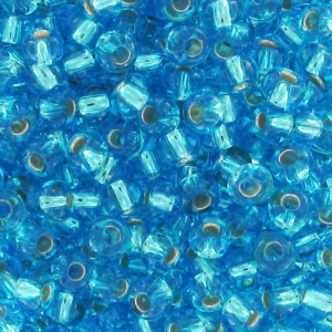Cuentas de Rocalla Preciosa 11/0 de 2 mm - Aguamarina con ribete plateado x 20 g