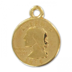 Dijes moneda quarterdollar 15 mm Dorato con oro fino x5