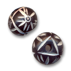 Cuentas redondas aplanadas decoradas, 14 x 11 mm x5