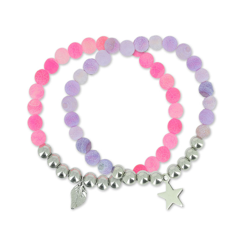 Pulsera Cuentas Cracked Agate y bolos en aceros inox