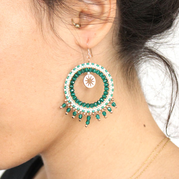 DIY Pendientes criollos Brickstitch Miyuki Delicas Esmeralda Perles & Co