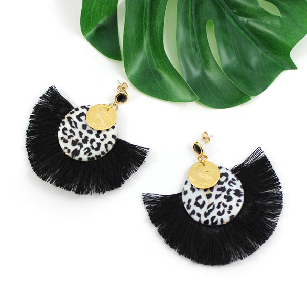 Pendientes De Leopardo De Las Nieves Trenza Con Flecos Y