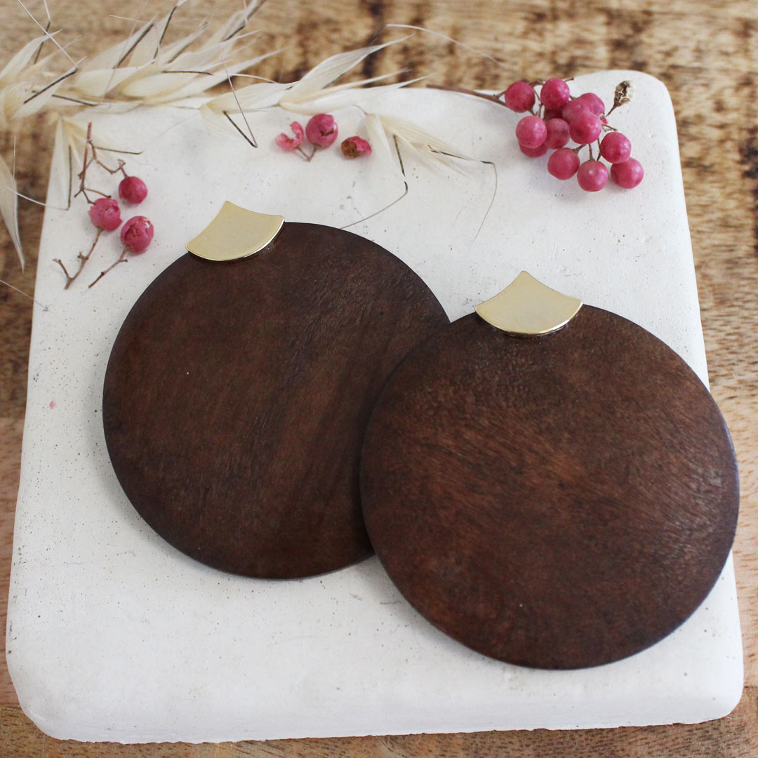 Esquema Pendientes grandes XXL de madera de fantasía de estilo étnico