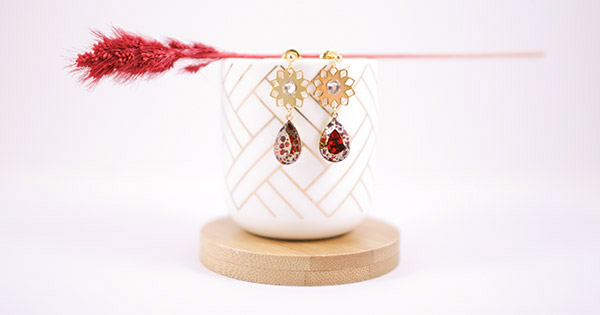 Pendientes de perlas de cabujón PureCrystal Patina escarlata