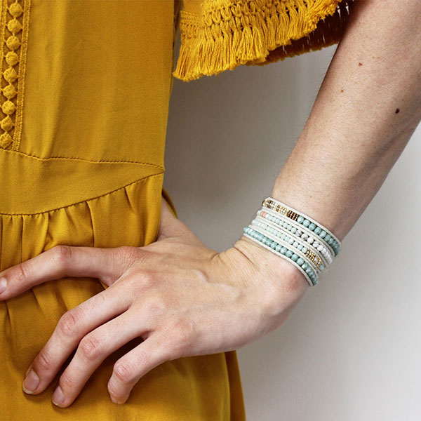 Esquema Pulsera Tut Wrap con cuentas de Miyuki Delicas y facetas de Bohemia