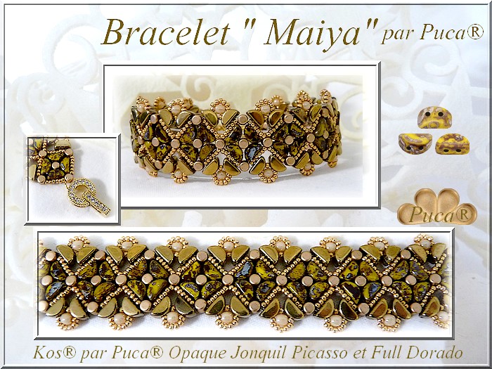 Tutoriel bijou schéma gratuit bracelet Maiya en perles en verre Kos jonquil picasso par Puca
