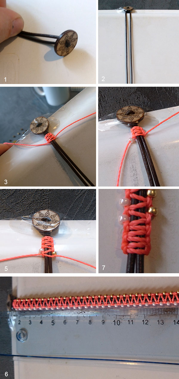 Pulsera de 4 vueltas con perlas Miyuki Rocaille y nudos de macramé : Paso 1