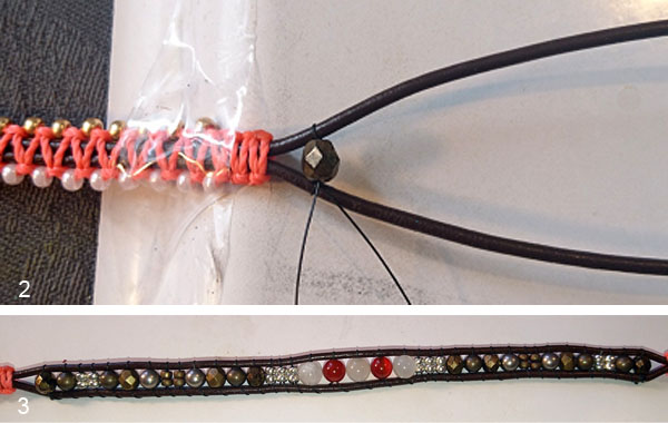 Pulsera de 4 vueltas con perlas Miyuki Rocaille y nudos de macramé : Paso 2