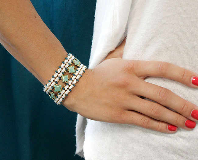 Gemelos con cuentas de cristal de gemas Star Beads y Kos Manchette perles en verre Star Beads et Kos style Marrakech final