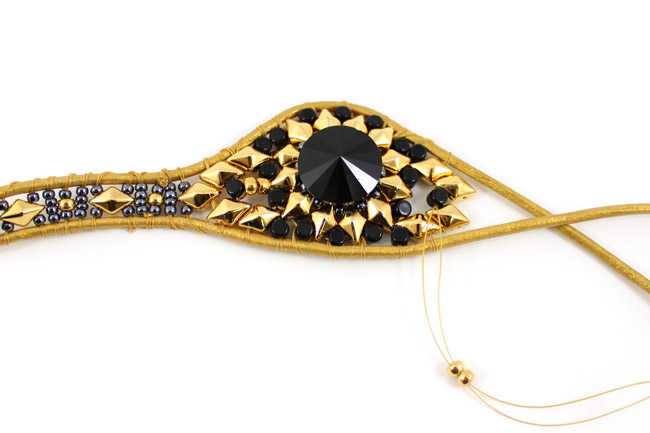 Cuff Wrap y Negro Oro y PureCrystal Diamonduo botón 12 Manchette Wrap Noire et Dorée Diamonduo et Bouton PureCrystal 12