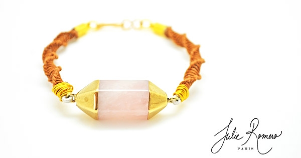 Pulsera con capa intermedia macramé cuarzo rosa Pulsera con capa intermedia macramé cuarzo rosa