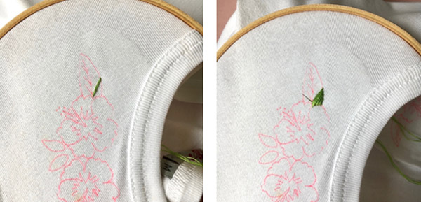 Tutorial de bordado de bricolaje Hibiscus frieze en un cuello de camiseta Tutoriel DIY broderie frise Hibiscus sur un col de tee-shirt