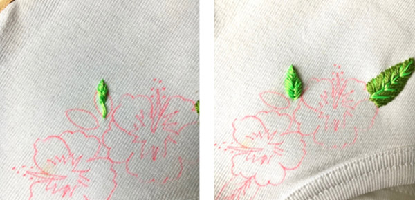 Tutorial de bordado de bricolaje Hibiscus frieze en un cuello de camiseta Tutoriel DIY broderie frise Hibiscus sur un col de tee-shirt