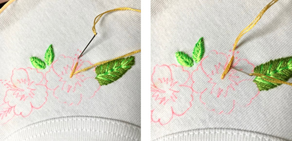Tutorial de bordado de bricolaje Hibiscus frieze en un cuello de camiseta Tutoriel DIY broderie frise Hibiscus sur un col de tee-shirt