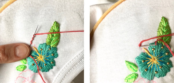 Tutorial de bordado de bricolaje Hibiscus frieze en un cuello de camiseta Tutoriel DIY broderie frise Hibiscus sur un col de tee-shirt