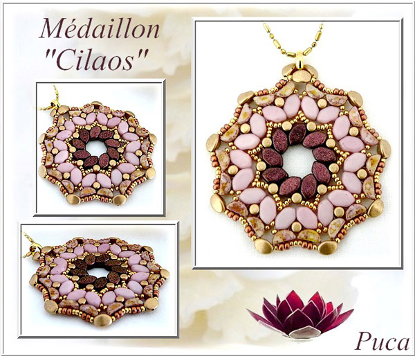 Collar de medallones Cilaos con perlas de vidrio Paros Minos y Kos de Puca