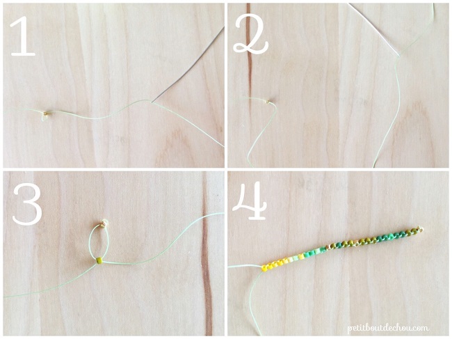 Pendientes tejido criollo punto de ladrillo abalorios pajaritos Miyuki Delicas : Paso 1