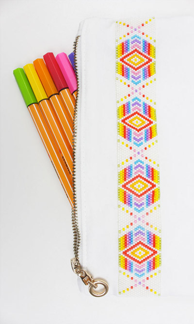 Bolsa personalizada de costura fácil de bricolaje con un tejido de peyote de arco iris impar