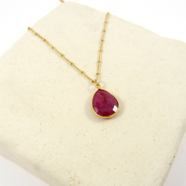 Rubí de oro colgante de collar de imitación engastado con 925 - Perles \u0026 Co