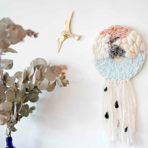 Tutoriel tissage mural rond laine et cristaux Swarovski par Julie Robert