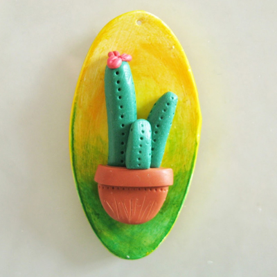 Trio de Porte-clés tendance Cactus en pâte polymère et pompons étape 17