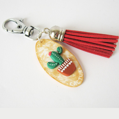 Trio de Porte-clés tendance Cactus en pâte polymère et pompons final