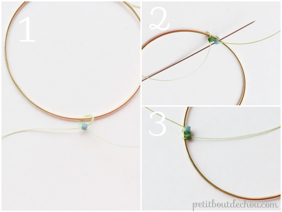 Pendientes tejido criollo punto de ladrillo abalorios pajaritos Miyuki Delicas : Paso 2