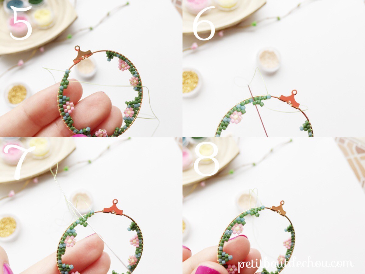 Pendientes tejido criollo punto de ladrillo abalorios pajaritos Miyuki Delicas : Paso 5