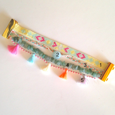 Bracelet Multirangs pastel pompons perles Chips et Miyuki