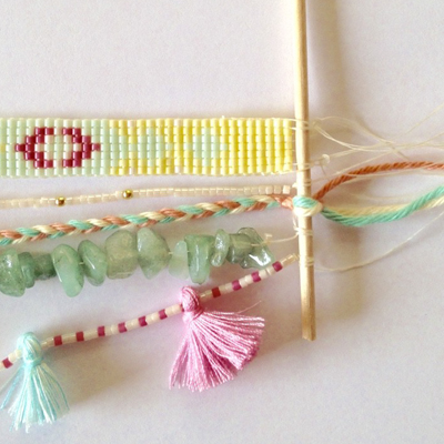 Bracelet Multirangs pastel pompons perles Chips et Miyuki