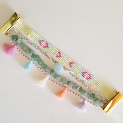 Bracelet Multirangs pastel pompons perles Chips et Miyuki