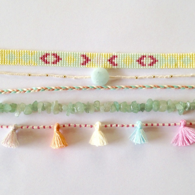 Bracelet Multirangs pastel pompons perles Chips et Miyuki