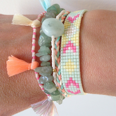 Bracelet Multirangs pastel pompons perles Chips et Miyuki