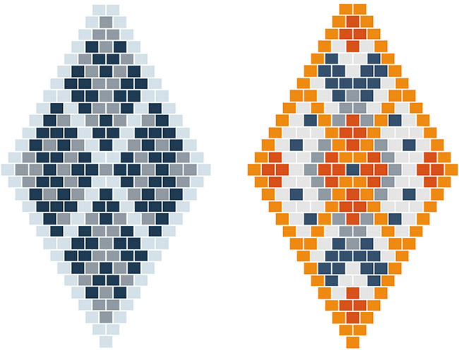 Rejilla de tejido libre Pendientes de tejido azul y naranja con cuentas de Miyuki Grille de tissage gratuite Boucles d'oreilles tissées losange en perles Miyuki bleues et orange