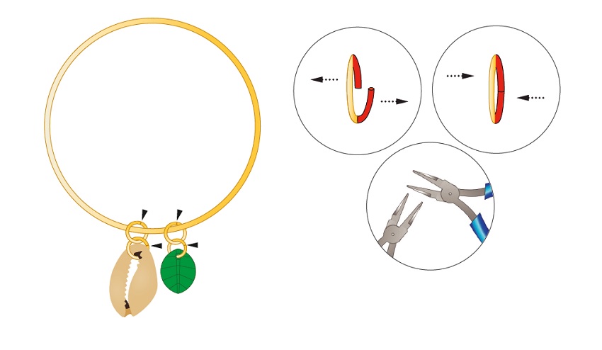 Pulsera chapada en oro con colgante de cristal Swarovski Pure Leaf y concha de cauri : Paso 1