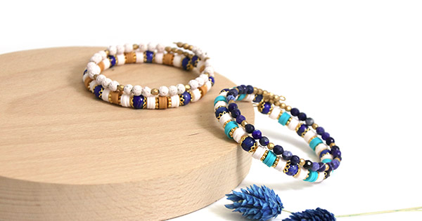 Pulsera de dos vueltas con lapislázuli y piedra Heishi Pulsera de dos vueltas con lapislázuli y piedra Heishi