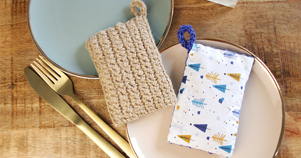 Esponjas de ganchillo DIY, tela y arpillera