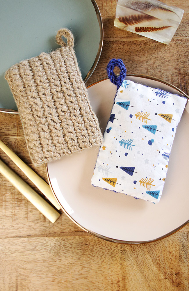 Esponjas de ganchillo DIY, tela y arpillera