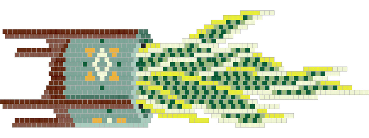 Miyuki tejiendo rejilla planta en maceta Sansevieria
