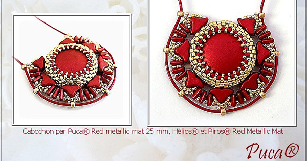 colgante final cabujón rojo Gaia, cuentas de vidrio Piros y Helios de Puca