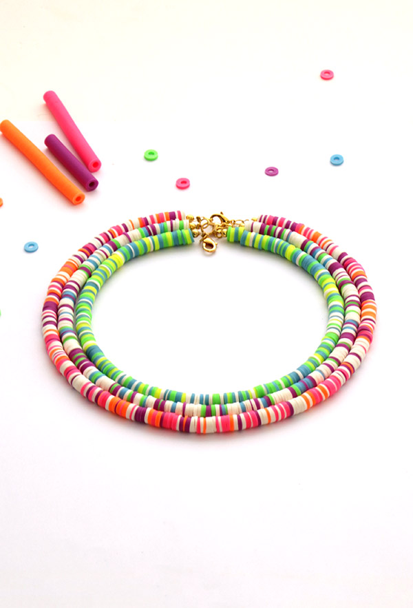 Esquema Cuentas Heishi en arcilla polimérica Fimo neón